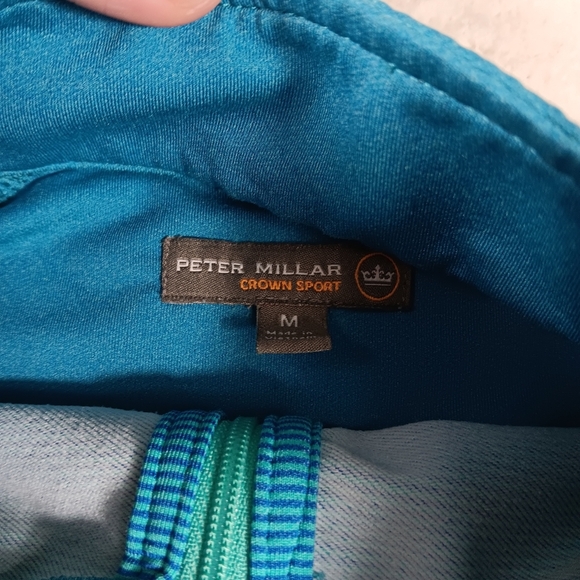 Peter Millar Pullover Mens Medium Blue Crown Sport Performance 1/4 Zip Striped - Picture 2 of 13